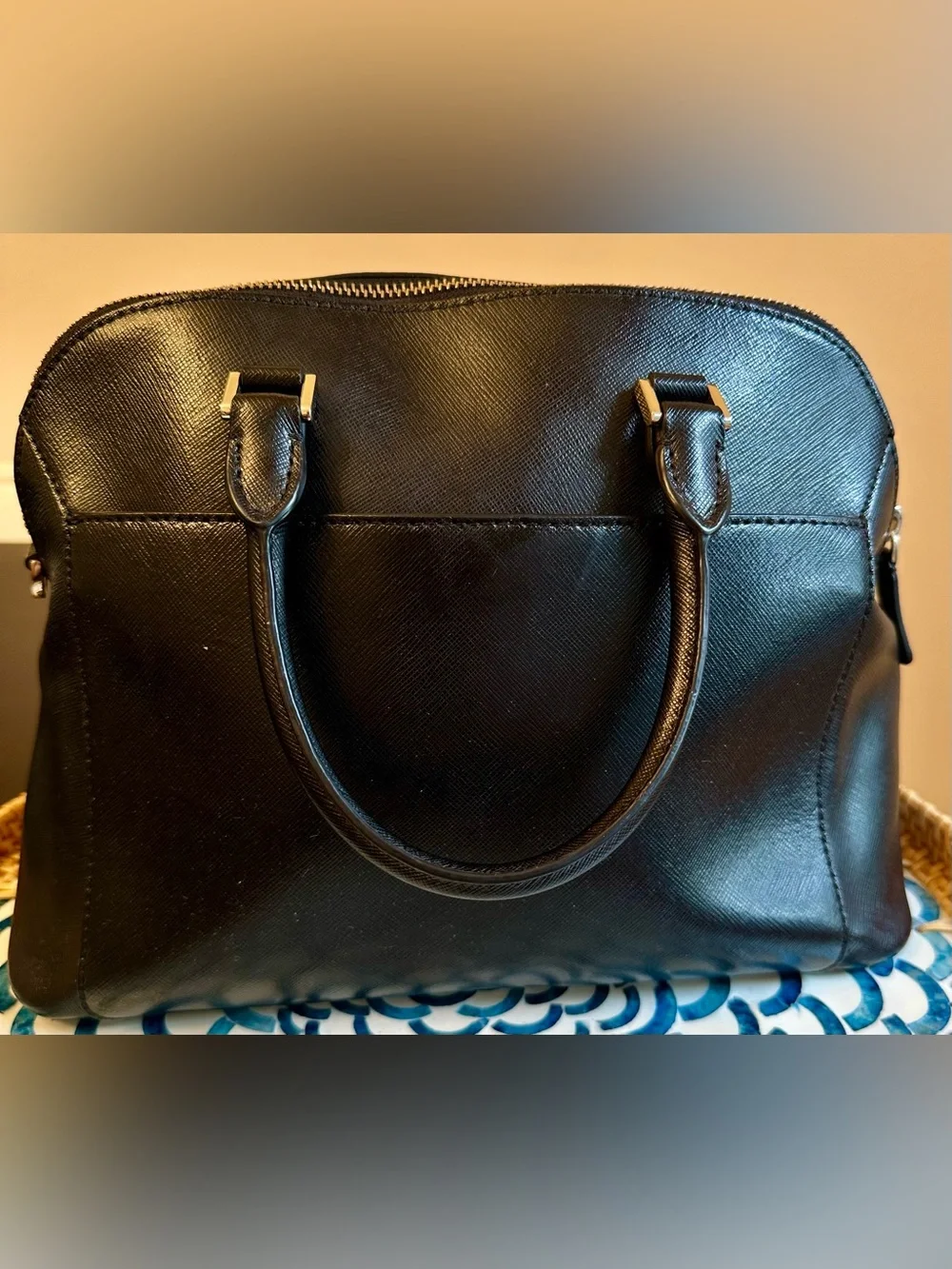 Kate Spade New York Structured Black Leather Satchel Bag